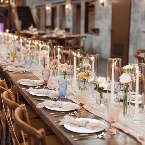 Hurricane Candle Holder Thickened Cylinder Covers Short Taper Candle Sticks Holder 2.5" D × 11" H Glass Tall Candlesticks Holders Centerpiece for Wedding Dining Table, 10 Pcs - Image 5