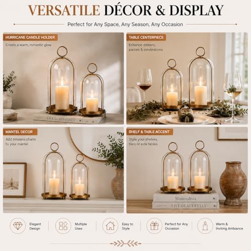 GYKLE Set of 2 Candle Lantern, Candle Holders with Glass Dome 10" & 7.87" - Image 4