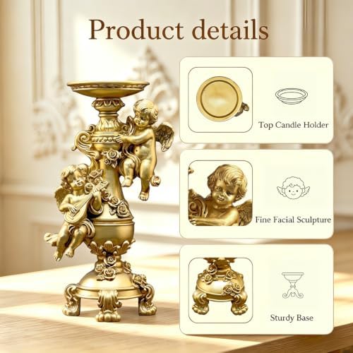Cherub Candle Holder Figurine Golden Resin Table Decor Elegant Home Gifts - Image 3