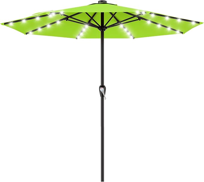 AreShark 12FT Large Patio Umbrella with Solar Lights, Solar Powered Outdoor Umbrella with Crank, Patio Table Market Umbrellas for Garden, Deck, Backyard, Pool and Beach, Apple Green