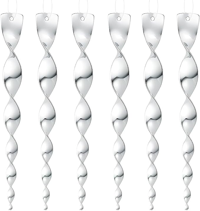 12 Pack 12 Inches Silver Wind Twisting Rods with Reflective Spiral Design, Hanging Wind Spinner Keep Birds Away for Outdoor Yard, Garden, Farm and Christmas Tree Decorations