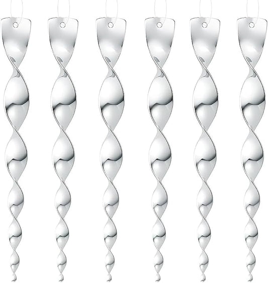 12 Pack 12 Inches Silver Wind Twisting Rods with Reflective Spiral Design, Hanging Wind Spinner Keep Birds Away for Outdoor Yard, Garden, Farm and Christmas Tree Decorations