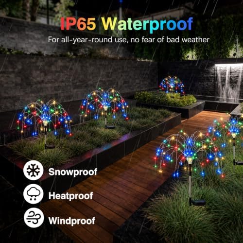 Lewondr 4 Pack Firework Solar Garden Lights Outdoor 8 Modes - Image 4
