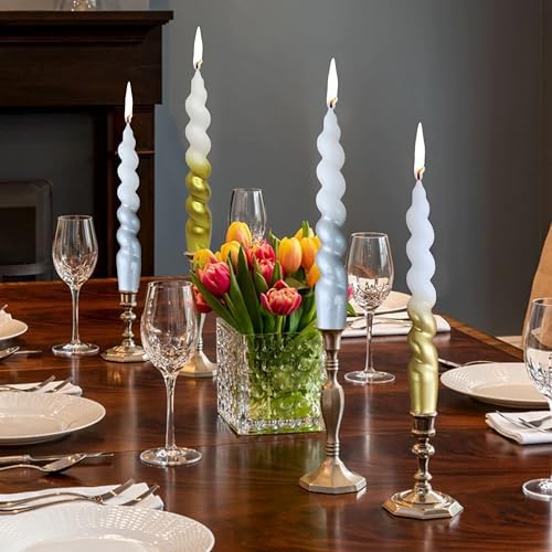 7.5 Inches Christmas Spiral Taper Candles Colorful Twisted Candle Dripless Long Candles, Handmade Candlesticks for Party Dinner Decor, Set of 4(Gradient Metallic Gold Silver) - Image 5