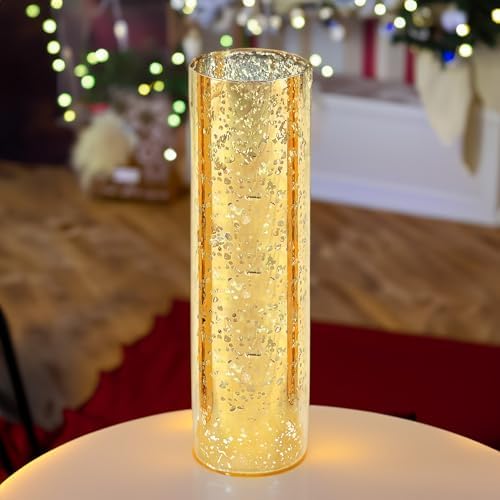 WGVI Hurricane Candle Holder Sleeve, W: 4", Ht: 16", Gold Speckled Glass Cylinder Open Both Ends, Chimney Tube Shade, 6 Pieces - Image 5