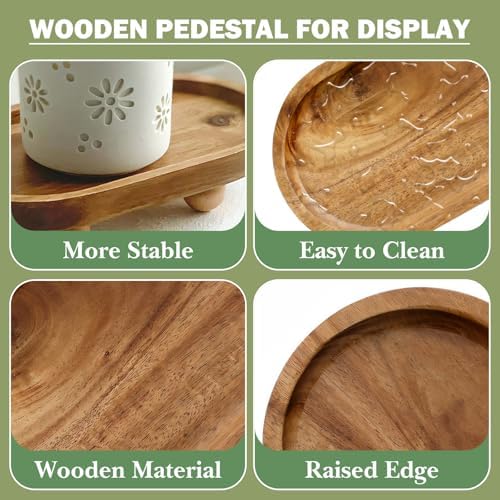 Vaveren Small Wooden Riser Wooden Pedestal for Display Tray Display Riser for Entry Table Farmhouse Kitchen Tabletop Centerpieces , Oval 11.8x19.8x4.3cm - Image 4