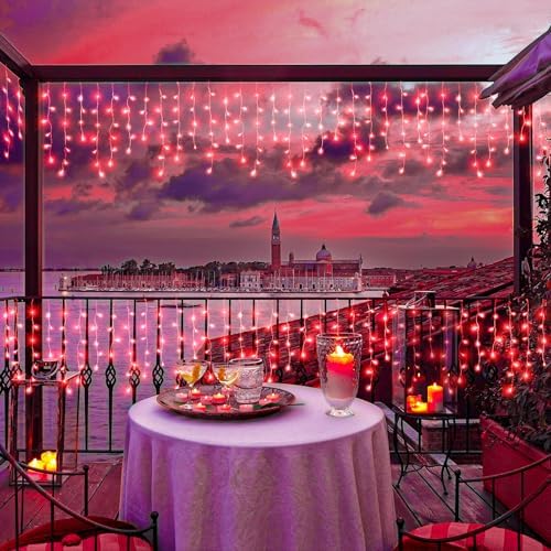 Red Christmas Icicle Lights for Outside – 66ft 640 LED Waterproof Curtain Lights with 120 Twinkle Drops, Outdoor Holiday Decorations for House Roof, Garden, Patio & Indoor Wall - Image 2