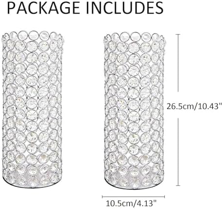 LoveCat Silver Crystal Candle Holders - Hollow Bling Crystal Vases, 10.4" Tall Cylinder Vases for Centerpieces, Elegant Metal Hurricane Candlestick Holders for Event Party Wedding Home Decor (2pcs) - Image 5