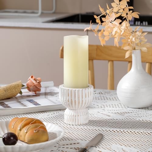 TRENDIN Reversible Rustic Pillar Candle Holders Set of 2, Distressed White Wood Candle Stand Set for Table, Fluted Farmhouse Wooden Candlestick Holders for Fireplace Mantel, Dining Room Decor - Image 6