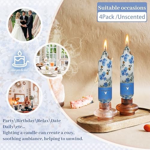 Print Taper Candles - Blue Floral Blend Pattern Short Candle 5Inch Unscented Flower Tapered Candlesticks for Family Gatherings Weddings Restaurant Holiday Decorations Set of 4 - Image 3