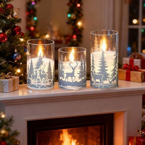 Christmas Deer LED Glass Flameless Candles Battery Operated Remote Timer - Image 3