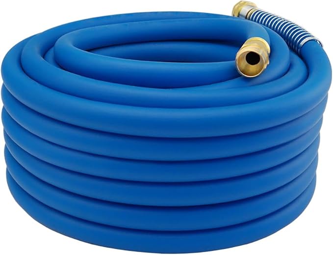 Guitrees 75FT 5/8 Heavy Duty Rubber Garden Hose - 200psi Working, 1000psi Burst - Hot/Cold Water - Five-Layered Braiding for Durability - Versatile for Gardening, Agriculture, Construction(Blue)
