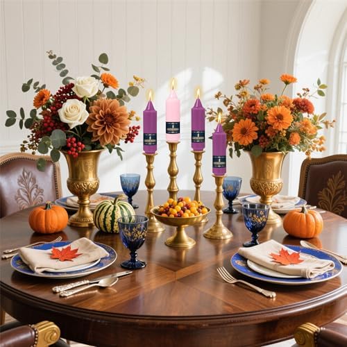 Pink Candlesticks Short Taper Candle,5inches Purple Candle Sticks Dripless Tapered Candles for Home Decor Weddings Festive Party Holiday,7D-3PUR1PIN - Image 2