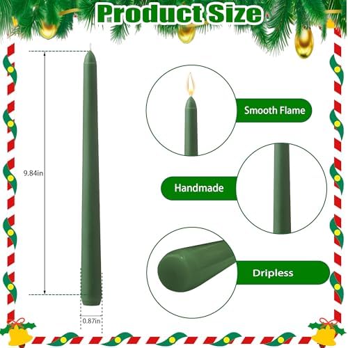 6Pcs Christmas Candle Sticks,10 Inch Dripless Christmas Taper Candles Stick,Red/Green Unscented Xmas Tapered Candles for Decoration - Image 2
