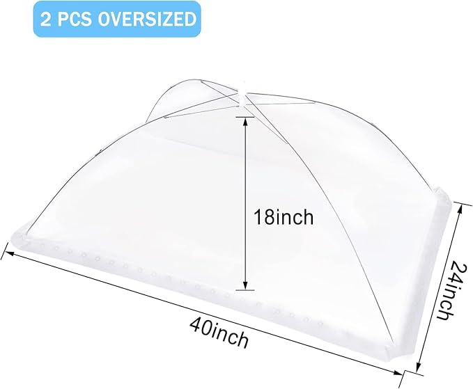 JULBEAR 2 Pcs 40x24inches Extra Large Mesh Food Cover Tent Umbrella Food Screen Covers for Outside Pop-up Mesh Collapsible Food Nets for Parties Picnics Outdoor BBQs Collapsible