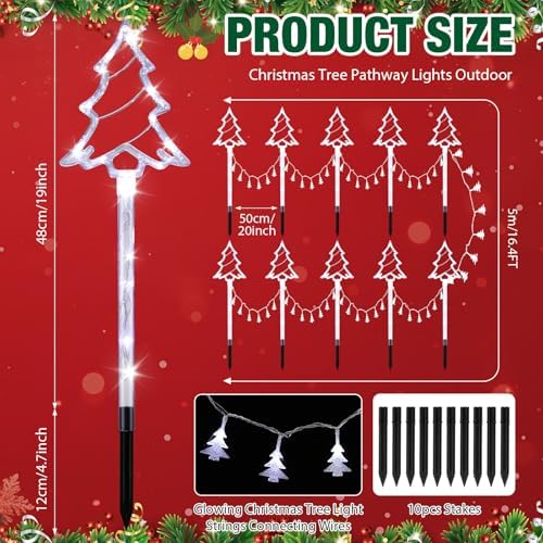 10 Pcs Christmas Tree Pathway Lights Outdoor Decorations, Cool White - Image 2