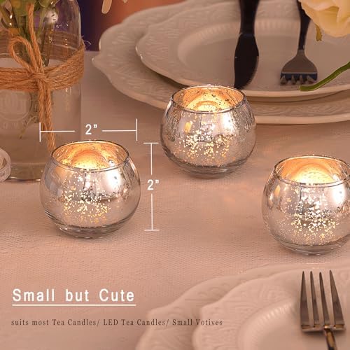Silver Votive Candle Holders Set of 12 - Mercury Glass Votives Candle Holder - Christmas Tealight Candle Holder for Home Decor and Weddings/Parties Table Centerpieces - Image 2