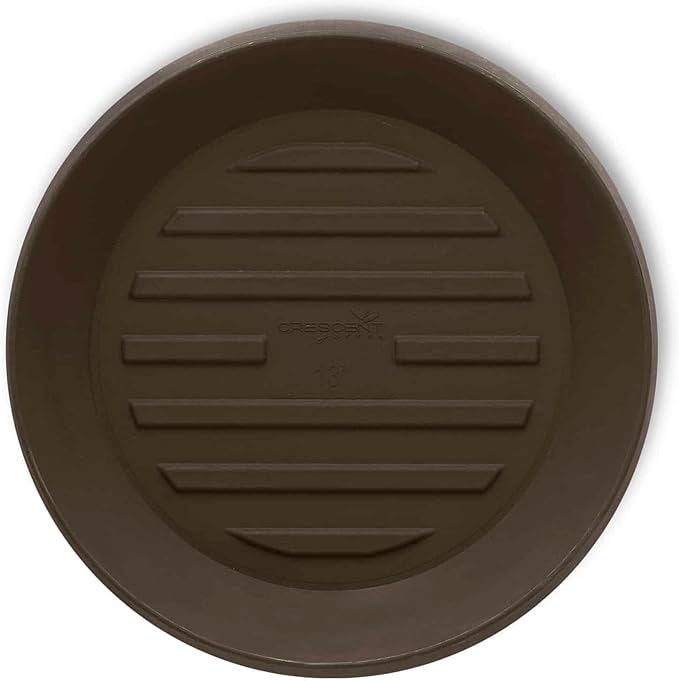 Crescent Garden Universal Round Planter Saucer – Heavy-Duty Drainage Tray for Indoor & Outdoor Use – Fits Pots with 11" Base (15" Total Outer Diameter) - Bark Brown