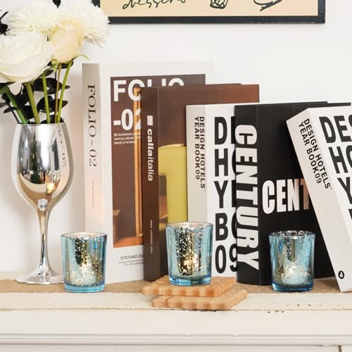 Homemory 12 Pcs Blue Votive Candle Holders, Mercury Glass Candle Holder, Tealight Candle Holders for Table Centerpieces, Baby Shower, Party, Anniversary, Wedding, Home Decor, Halloween, Christmas - Image 6