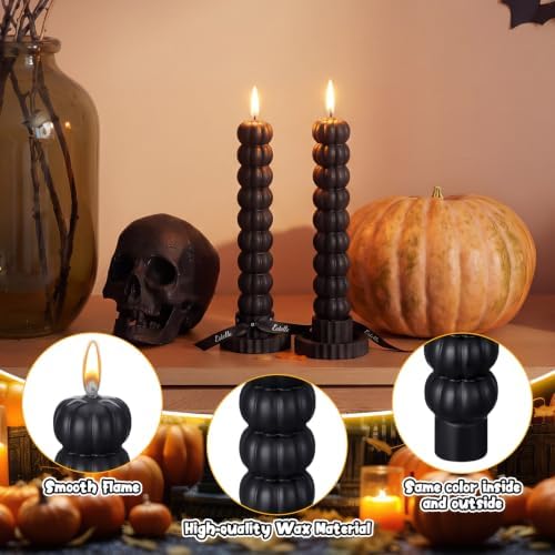 MTLEE 4 Pack Pumpkin Taper Candles Pumpkin Black Halloween Candlesticks - Image 6