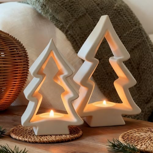 AceOrbit 2 Pcs Christmas Tree Candle Holders White Wooden Tealight Rustic by Unknown