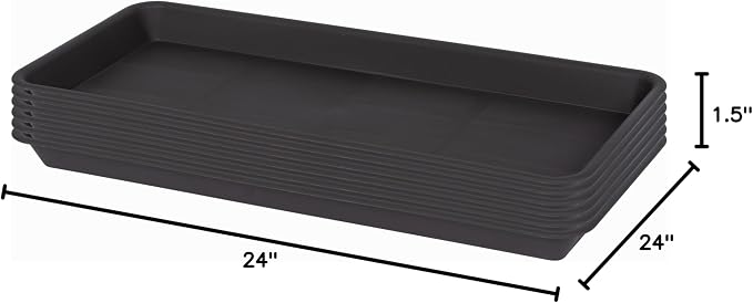 VUWEZ 2 Pack of Plastic Plant Tray Saucer Rectangular 24 inch, Plant Trays Saucers for Indoors Outdoor, Plant Water Drip Tray for Flower Pot Planter, Windowsill Plant Tray (8 X 24'', Brown)