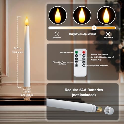 12 Pcs Flameless Taper Candles with Remote and Timer, 9.6 Inches Plastic LED Candlesticks, White Battery Operated Window Candles, for Home Wedding Christmas Party Decoration - Image 5