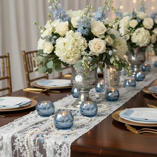 36 Pcs Blue Votive Candle Holders - Mercury Glass Tealight Holders for Dusty Blue Wedding Decor, Centerpiece Table Decorations - Image 5