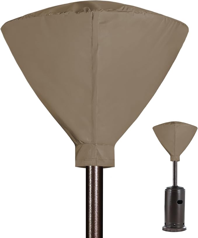 Easy-Going Patio Heater Head Cover with Zipper and Storage Bag, Waterproof Outdoor Round 34"D Heater Cover Top for Standing Heat, Dustproof, UV-Resistant, Camel