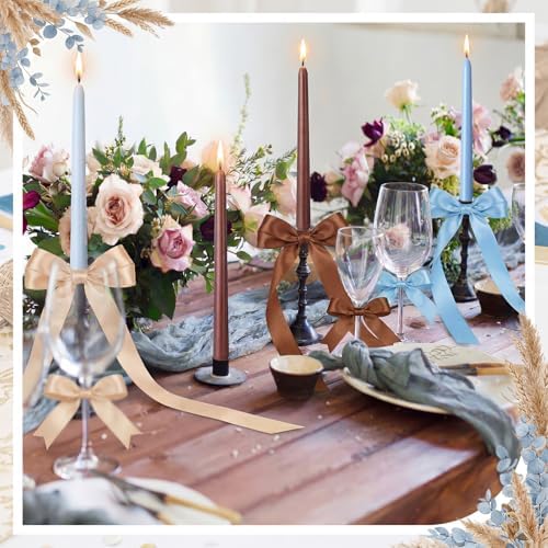 12 Pcs Blue and Brown Party Taper Candles with 3 Roll Ribbon - Image 3