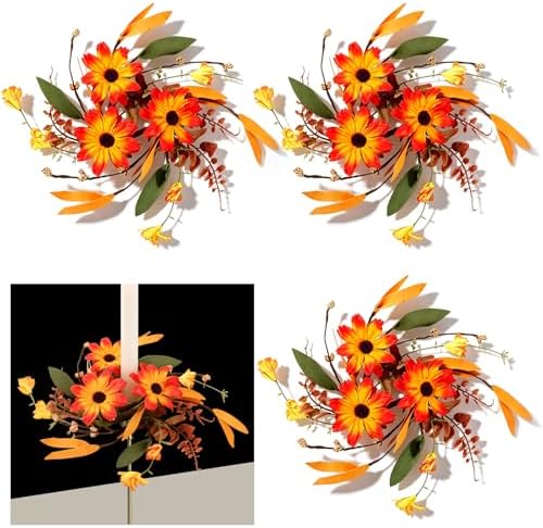 4 PCS Fall Daisy Taper Candle Rings 1.38" Mini Artificial Autumn Flower Taper Candle Holder Wreaths with Thanksgiving Harvest Floral Table Centerpieces Decor for Candlesticks Farmhouse Home Decor by Unknown