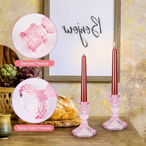 Glass Candle Holder, 2PCS Decorative Candle Sticks Pillar Candle Stand for Formal Events Wedding Party Table Centerpieces Home Decoration, Pink - Image 3