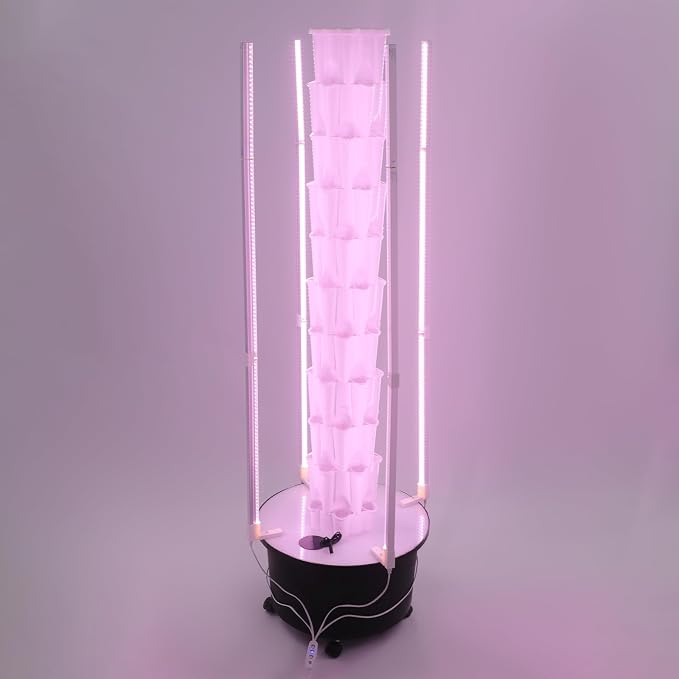 10 Tier Hydroponic Growing Tower with Led Grow Lights Water Pump, 60 Planting Pots Vertical Garden Indoor Outdoor Automatic Water Circulation System, Locking Wheels for Home, Patio, Balcony