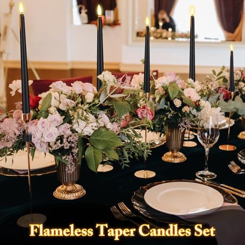 Rossesay 24 Pcs Flameless LED Taper Candles Battery Operated Candle 8.5", 9.65", 10.8", 12.8" Flameless Candlesticks Flickering for Christmas Church Wedding Indoor Decoration(Classic, Black) - Image 3