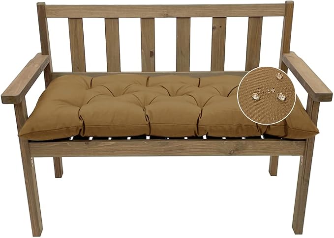Outdoor Bench Cushion, Waterproof Swing Cushion Bench Seat Cushion, Swing Chair Replacement Seat Pads Cushion Pillow for Lounger Garden Furniture Patio Metal Wooden Bench (Light Brown, 39.37x20in)
