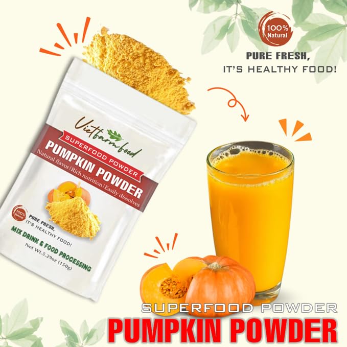 PUMPKIN POWDER 5.29 oz (150g) VIETFARMFOOD: Pure freeze-dried vegetable powder, made from real vegetables with no added sugar - Perfect for daily nutrition to keep your body full of vitality
