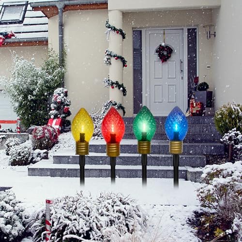Christmas Multicolor Pathway Lights Outdoor, 7.5 Ft Strawberry Jumbo C9 Walkway Lights with 4 LED Large Bulb, Connectable Christmas Walkway Light for Winter Holiday Outside Yard Garden Lawn Decor - Image 7