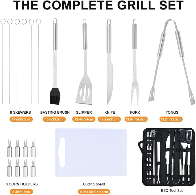 BBQ Accessory Tool Set, 20-Piece, Stainless Steel, with Black Aluminum Case, for Outdoor Grilling, Gift for Men