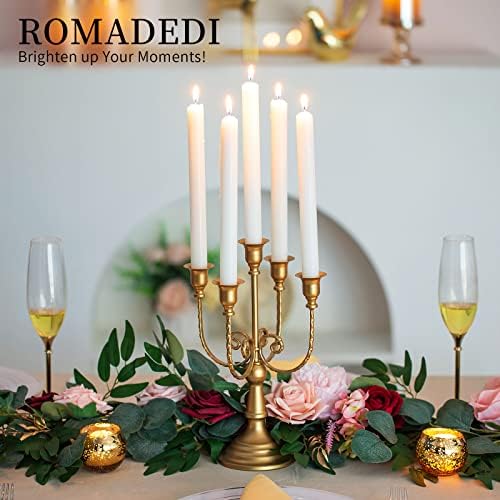 Romadedi Gold 5 Arm 11.8" Candelabra Candle Holders, Set of 2 - Image 3