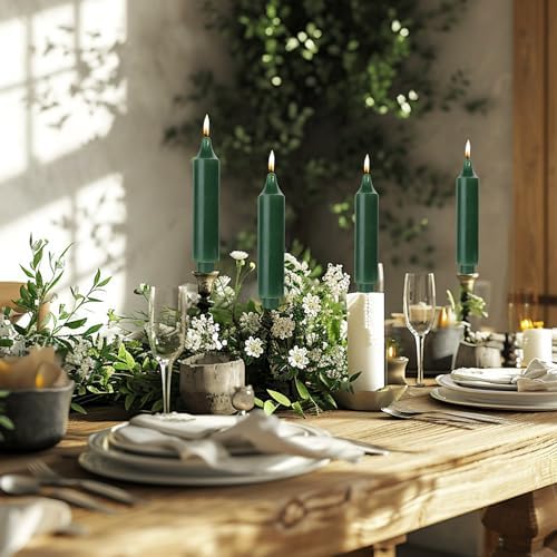 MAITREYA Short Taper Candle Candlesticks Dripless Dinner Candle for Wedding Party Decoration Home Dinner,6.5inch,4 Pack,Dark Green - Image 2
