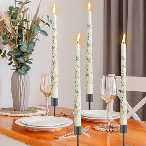 Hyacinth Printed Taper Candle Dripless Candles Sticks - 4 pcs Handmade White Taper Candle 10 inches Long Tapered Candles for Home Party Wedding Restaurant Holiday Decor - Image 2