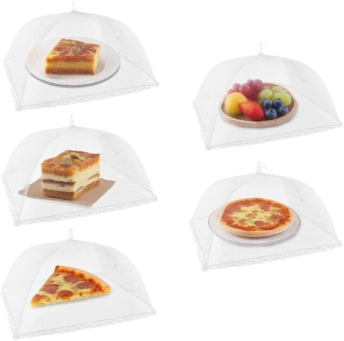 5 PACK Food Covers for Outside Mesh,Picnic Essentials - 17x17in Mesh Food Tent with Net Screen Dome Design to Protect Food - Reusable Portable Cover for Picnic BBQ Backyard Camping Accessories
