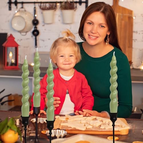 Christmas Short Candles Hunter-Green Twisted Spiral Candles 7.5 Inch Unscented Candlesticks Smokeless Handmade Taper Candle 4 PCS for Dinner Decoration Holiday Gifts - Image 4