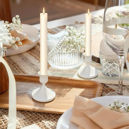 Candle Holders White Set of 6, Vintage Metal Candlestick Holders for Dinner Room Table Centerpiece, Low Metal Candles Sticks for Wedding Centerpieces Christmas Birthday Party - Image 5