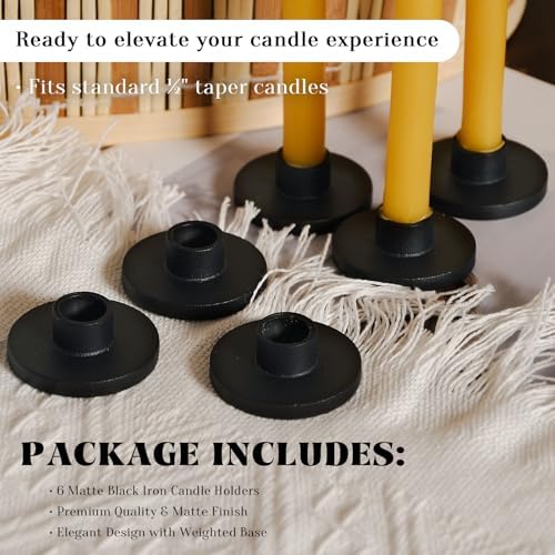 Black Iron Mini Taper Candle Holders for 1/2 inch Thin Candles - 6-Pack - Image 5