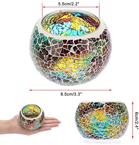 OwnMy 3PCS Mosaic Glass Tea Light Holders Round Bowl Votive Candle Holders - Image 3