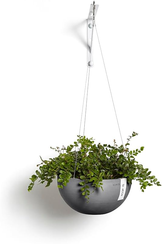 Ecopots Hanging Brussels Durable Modern Round Indoor/Outdoor Recycled-Based Composite Flower Pot Planter, Slate Grey, 10.5"