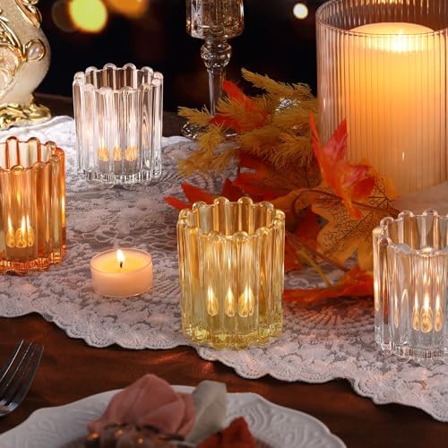 12PCS Votive Candle Holder, Orange Ribbed Votive Tealight Candle Holders - Image 5