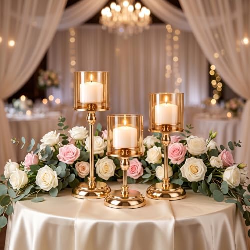 Gold Candle Holders Set of 3, Tall Candlestick Holders - Image 6