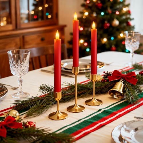 Homemory 6 Pcs Real Wax LED Red Flameless Taper Candles with Remote Timer, 9.6 Inches Fake Candlesticks, Dripless Battery Operated Window Candle with 3D Flickering Flame for Fireplace Xmas Decor - Image 6